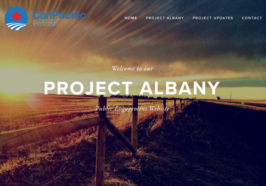 Screenshot of Welcome to Project Albany Website.